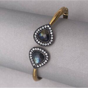 Gold Plated Teardrop Rhinestone Cuff Hinged Bracelet